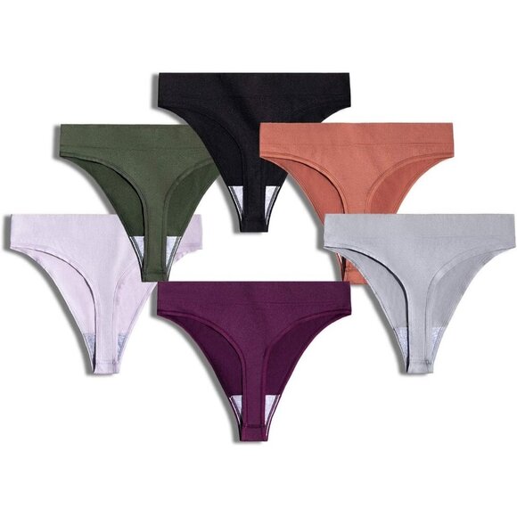 Women's Seamless Thong Panties Breathable Cotton Liner High Waist Underwear - Picture 4 of 6